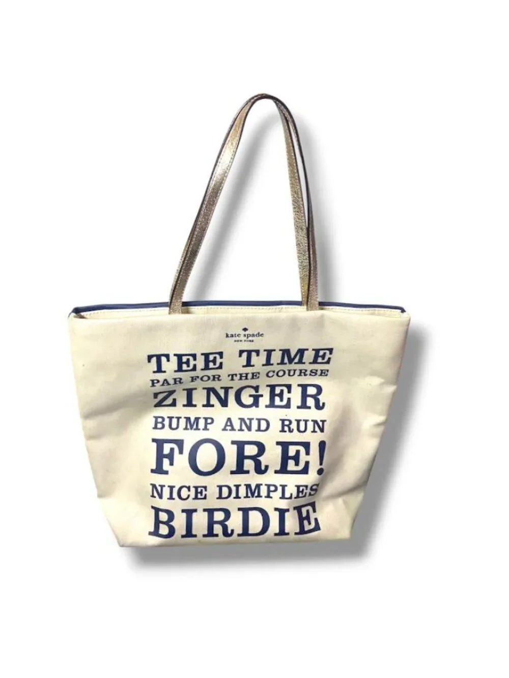 KATE SPADE - GOLF LEATHER TRIMMED TOTE BAG TWO-TONE BLUE/BEIGE - LARGE